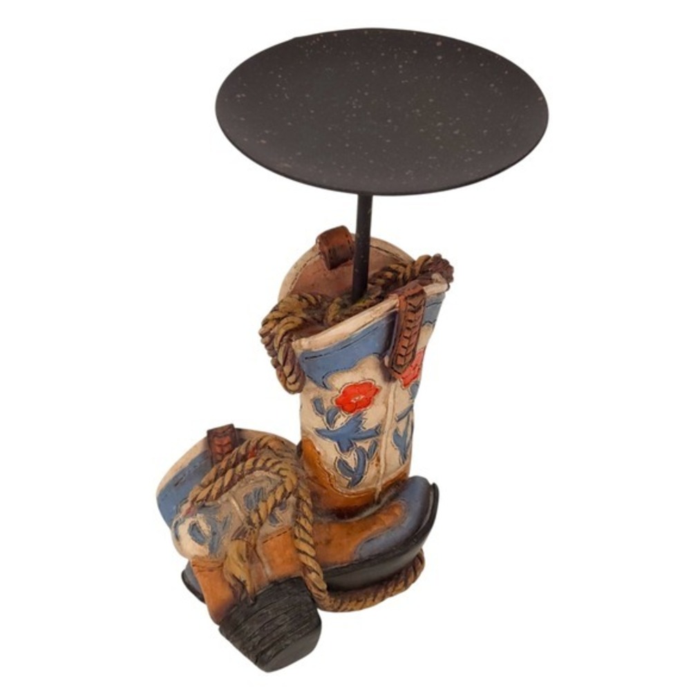 Western Cowboy Boot Resin & Metal Rustic Small Pillar Candle‎ Holder